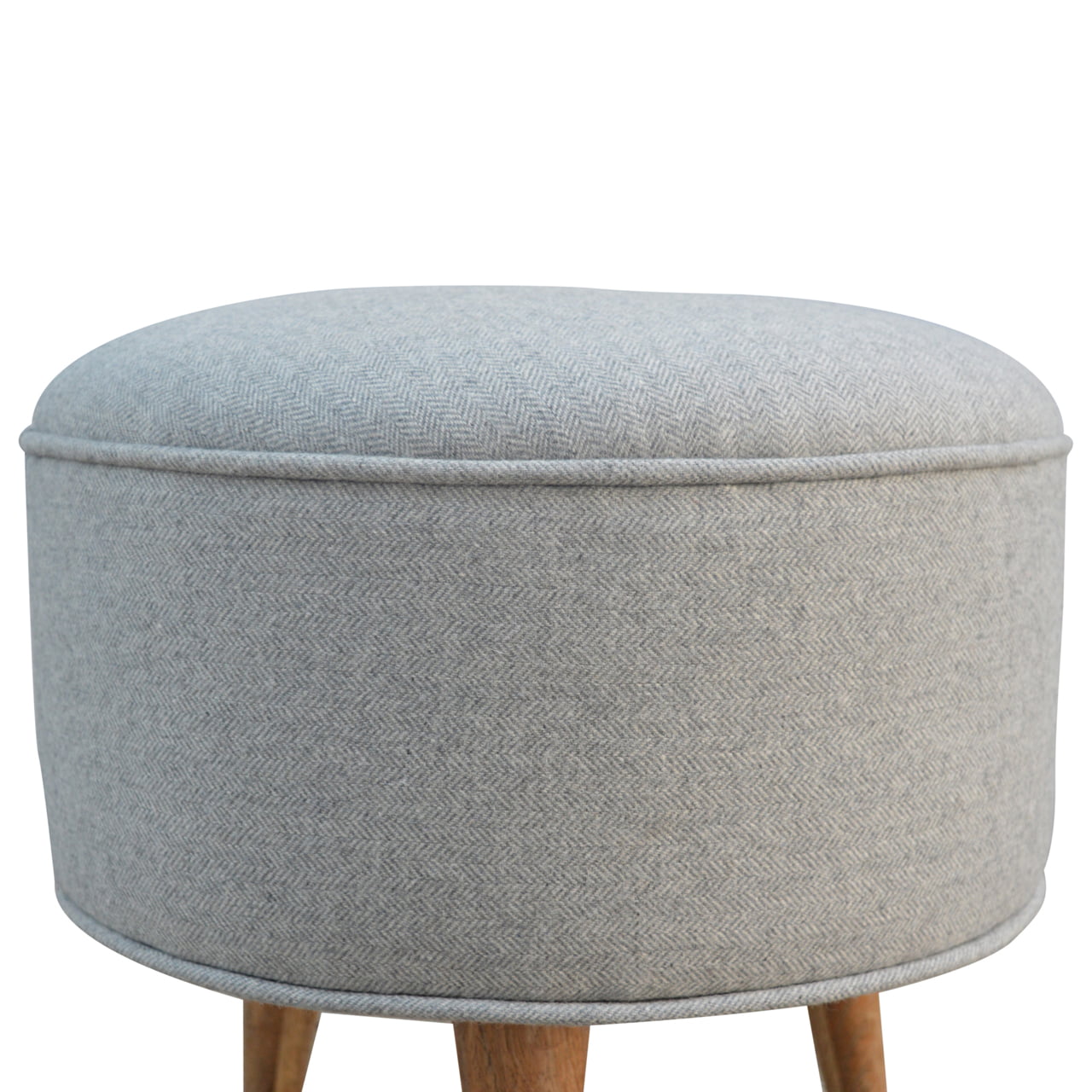 Round Grey Tweed Footstool - SILVIONIX