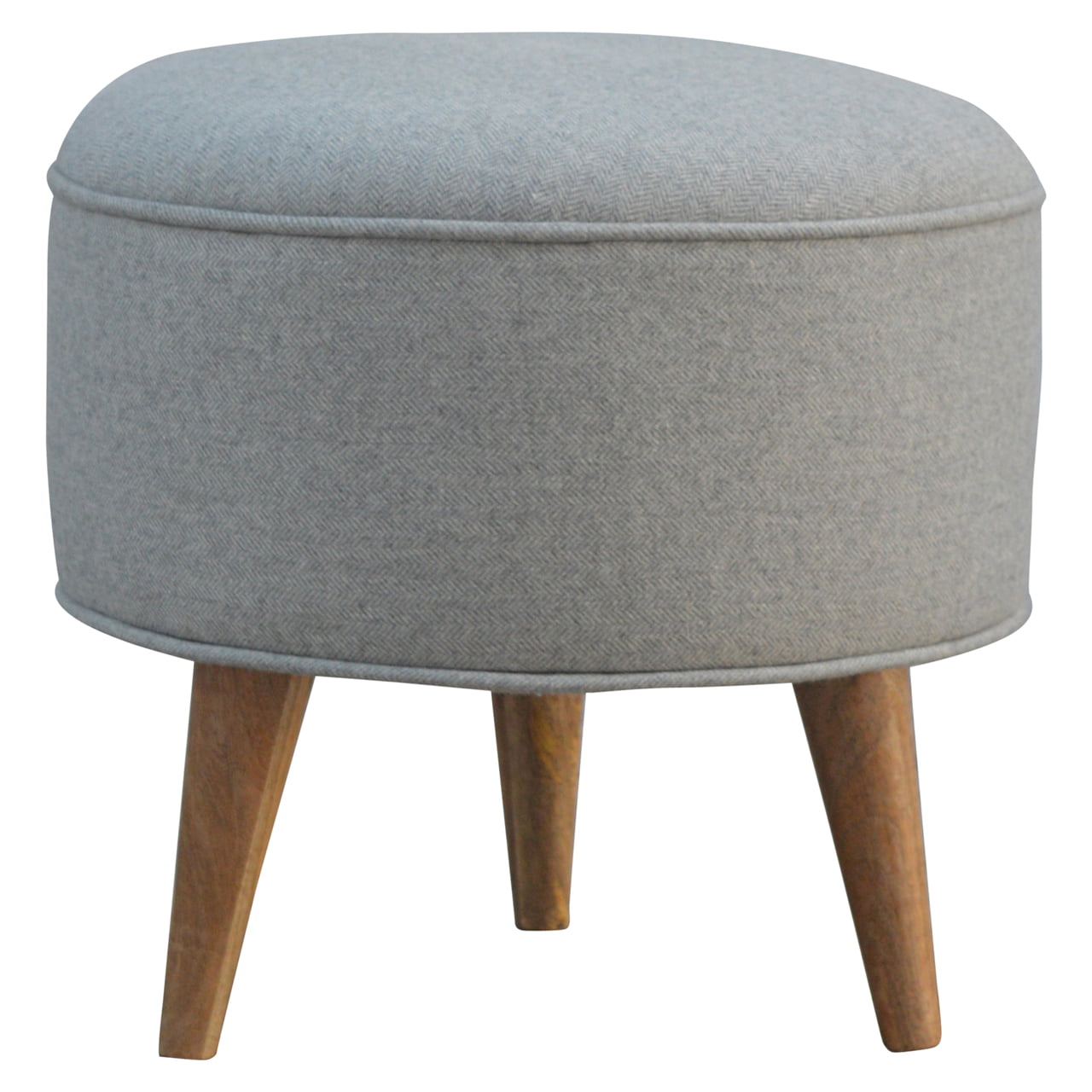 Round Grey Tweed Footstool - SILVIONIX