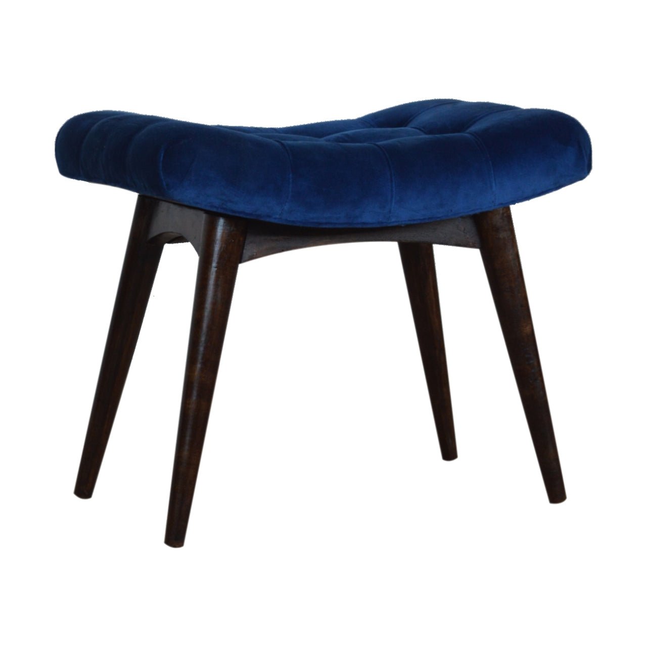 Royal Blue Cotton Velvet Curved Bench - SILVIONIX