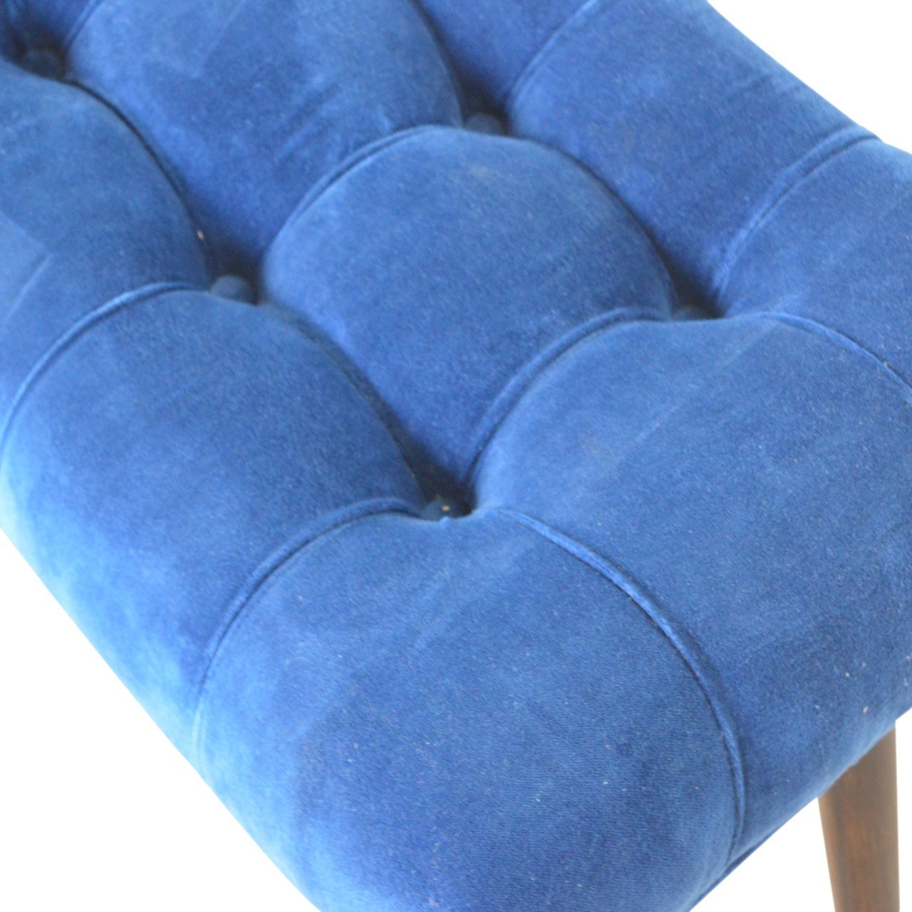 Royal Blue Cotton Velvet Curved Bench - SILVIONIX