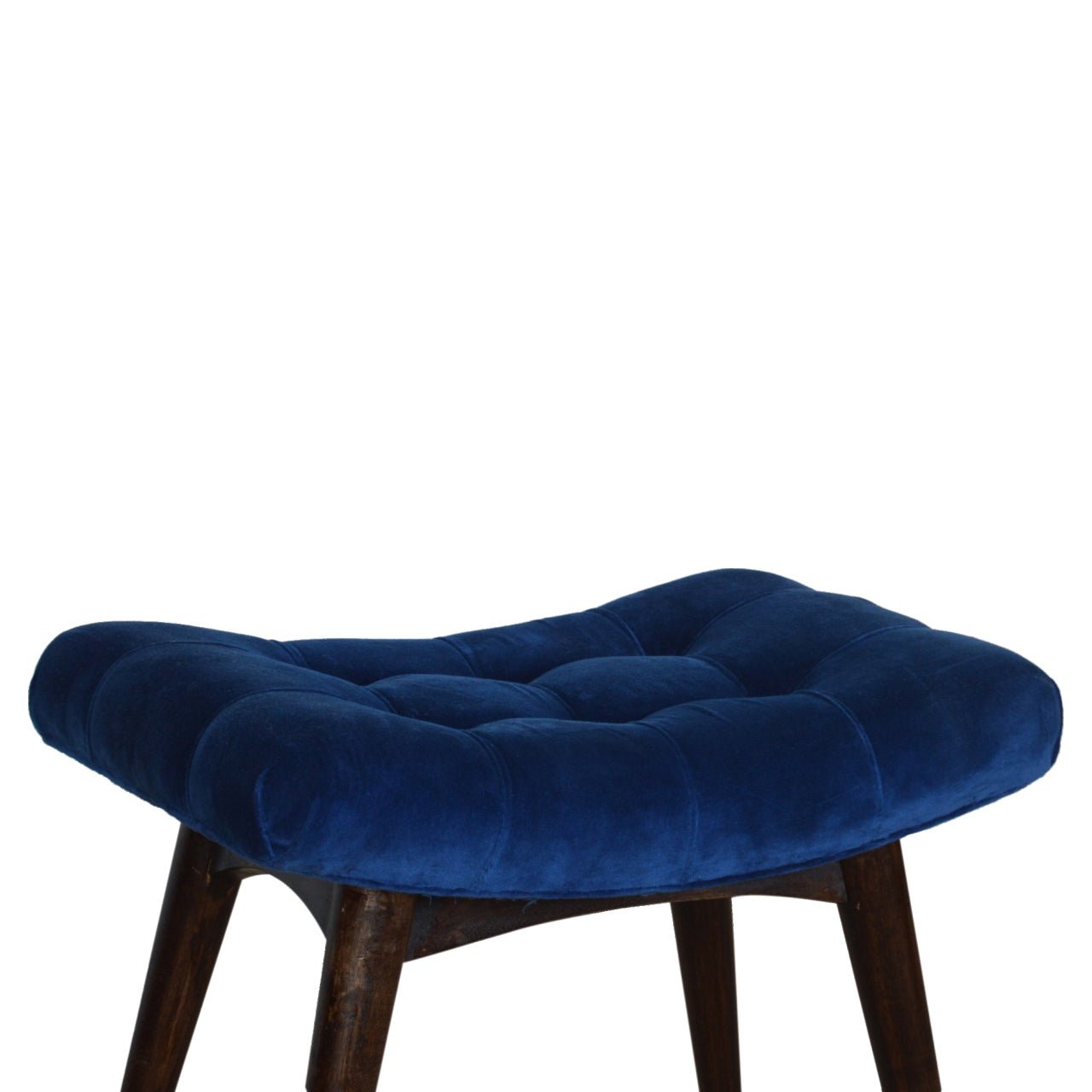 Royal Blue Cotton Velvet Curved Bench - SILVIONIX