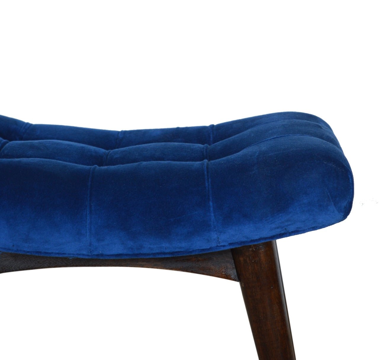 Royal Blue Cotton Velvet Curved Bench - SILVIONIX