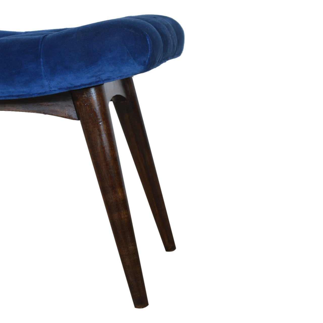 Royal Blue Cotton Velvet Curved Bench - SILVIONIX