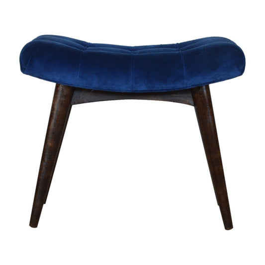 Royal Blue Cotton Velvet Curved Bench - SILVIONIX