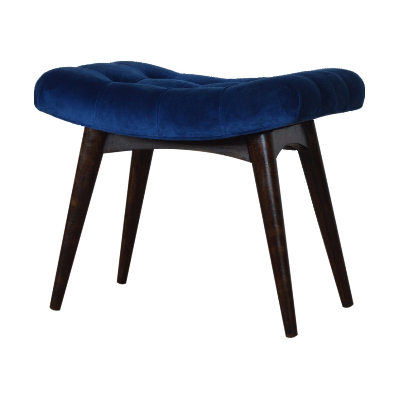 Royal Blue Cotton Velvet Curved Bench - SILVIONIX