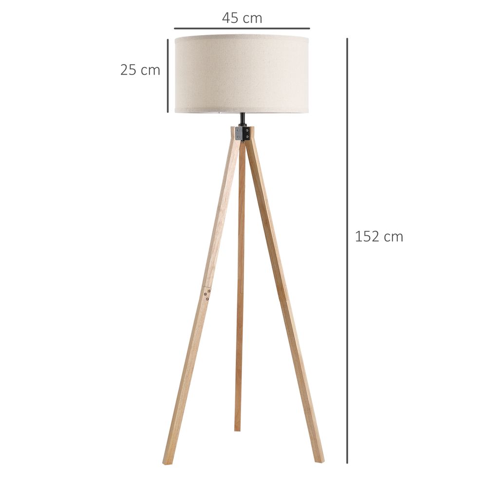 Rubber Wood Tripod Floor Lamp Beige - SILVIONIX