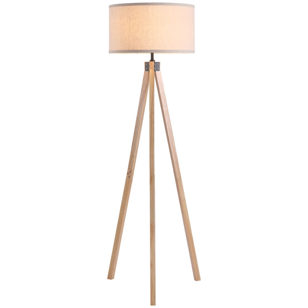 Rubber Wood Tripod Floor Lamp Beige - SILVIONIX