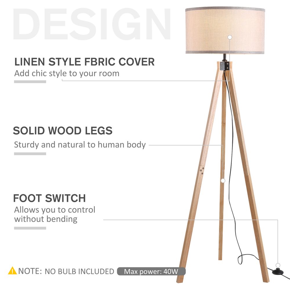 Rubber Wood Tripod Floor Lamp Beige - SILVIONIX