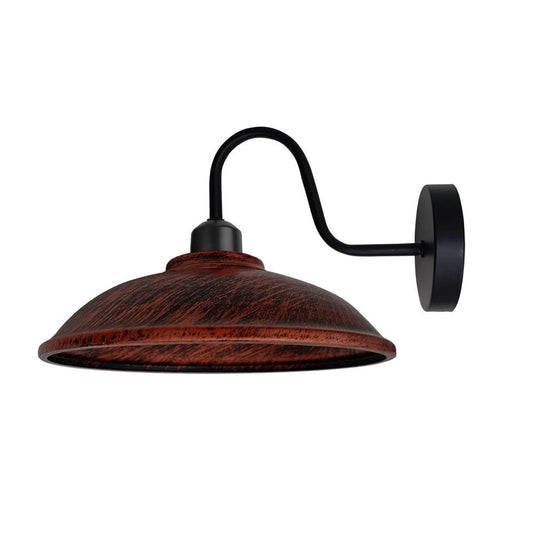 Rustic Red Wall Light Fixture, Vintage Black Wall Sconce E27 Base Socket Screw Wall Swan Neck Hemisphere Shape Shade - SILVIONIX