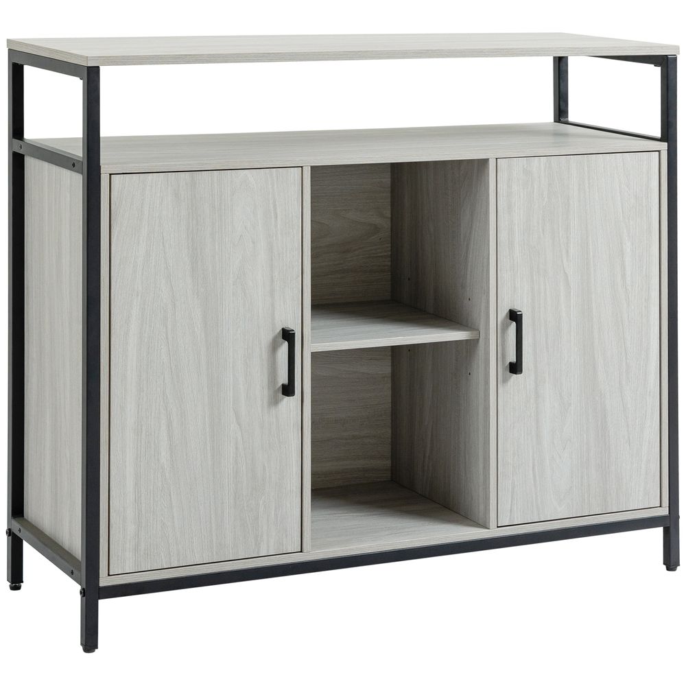 Sideboard, Steel Frame 2 Doors and Adjustable Shelves Light Grey - SILVIONIX