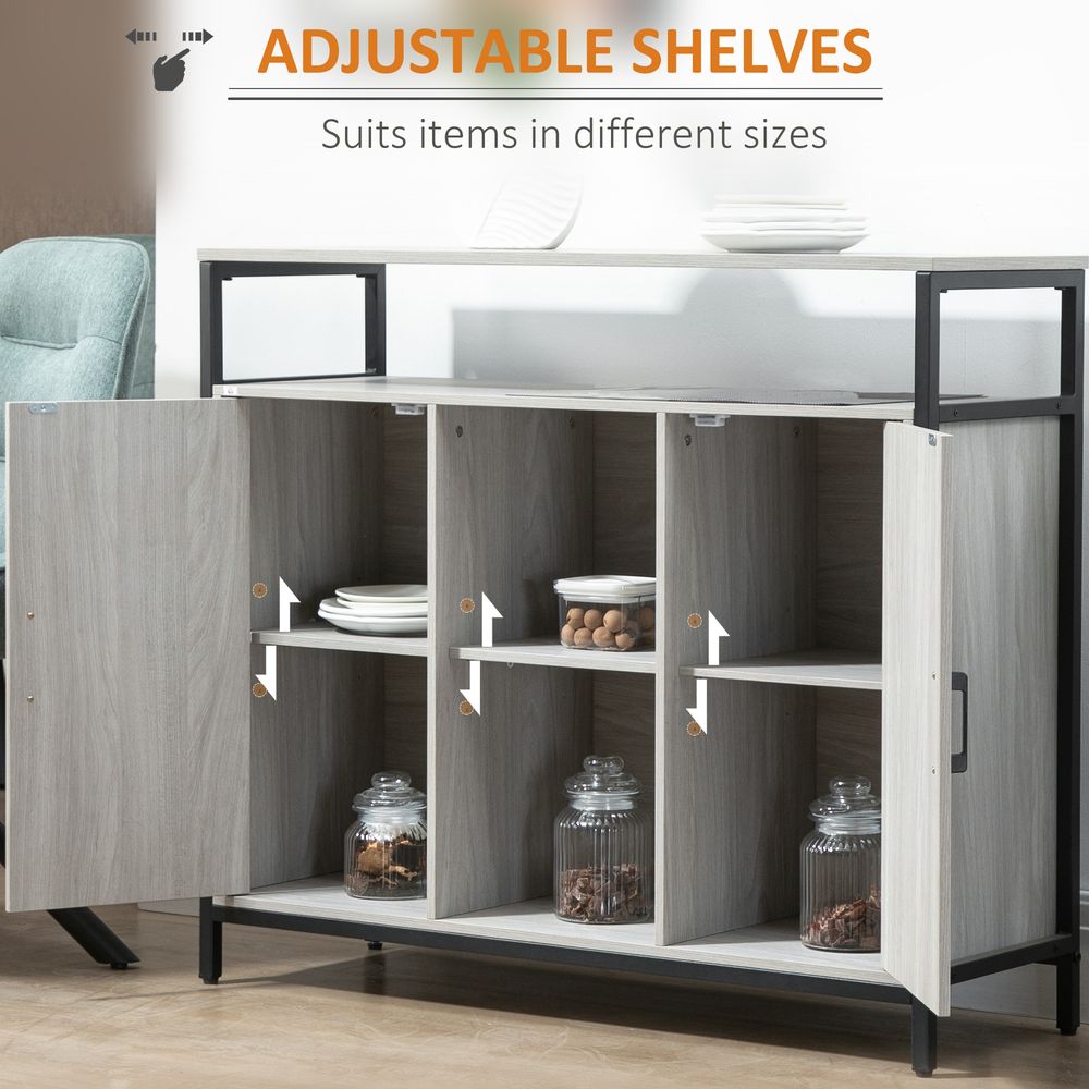 Sideboard, Steel Frame 2 Doors and Adjustable Shelves Light Grey - SILVIONIX