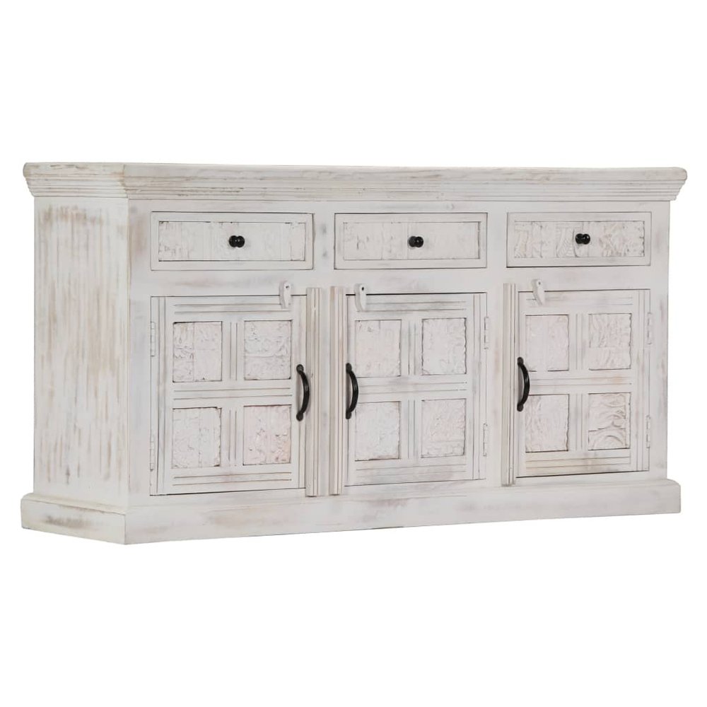 Sideboard White 140x40x74 cm Solid Mango Wood - SILVIONIX