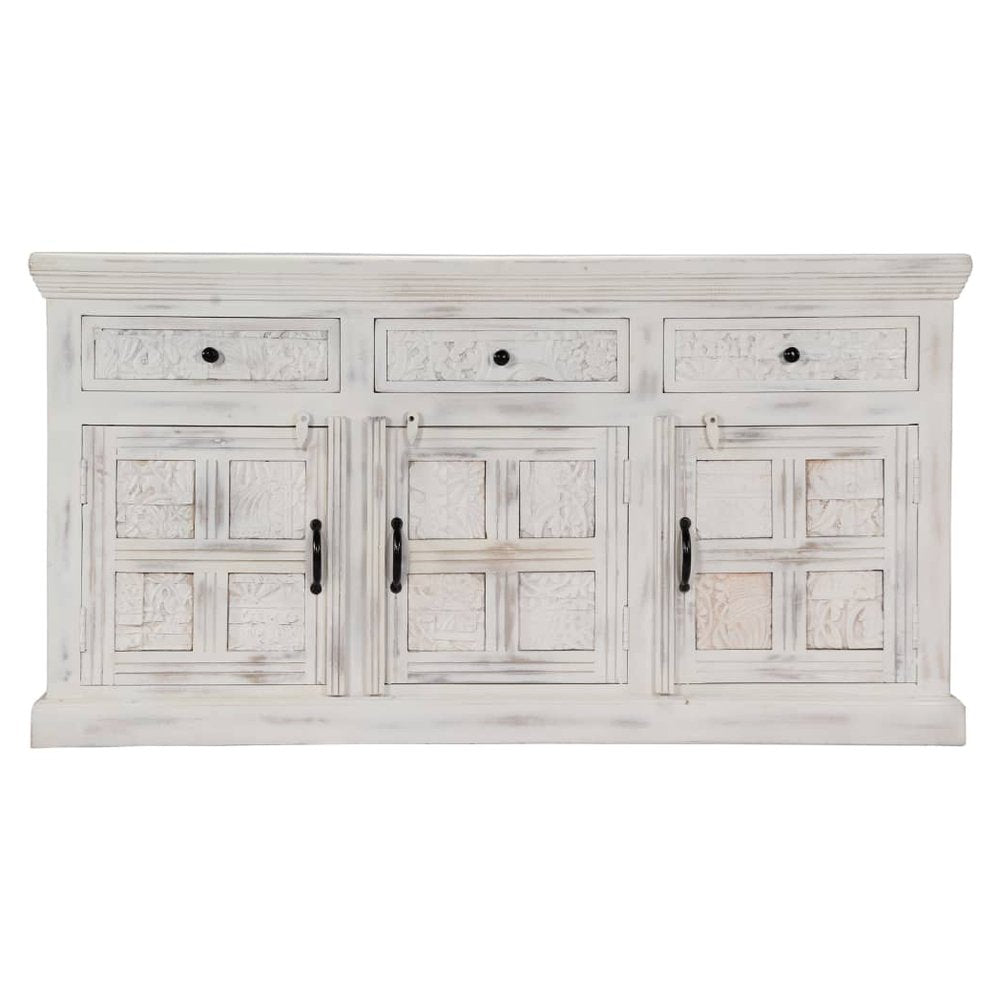 Sideboard White 140x40x74 cm Solid Mango Wood - SILVIONIX