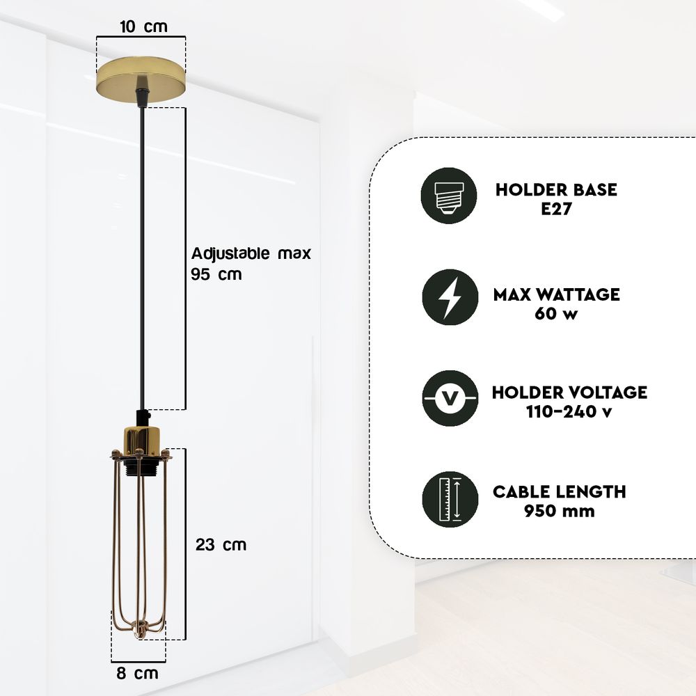 Single Ceiling E27 Pendant Light with Wire Cage - Industrial Vintage Hanging Lamp - SILVIONIX