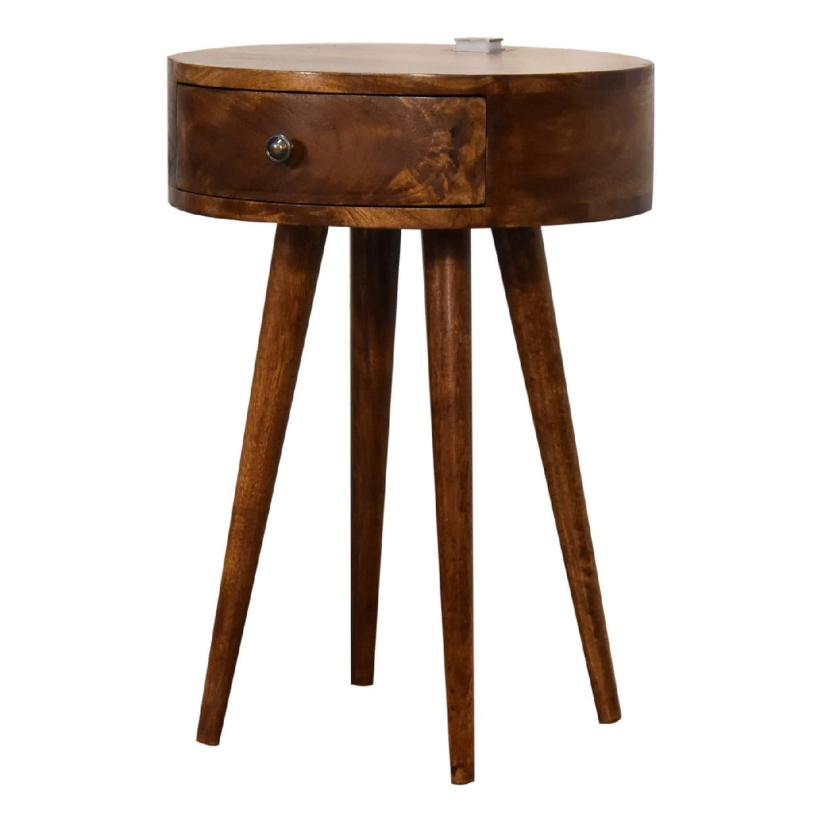Chestnut Rounded Bedside Table Single Chestnut Rounded Bedside Table with Reading Light | SILVIONIX