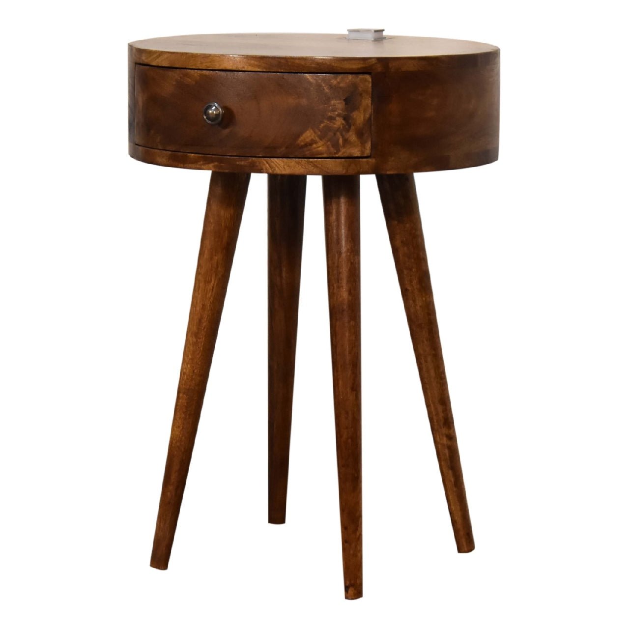 Single Chestnut Rounded Bedside Table with Reading Light - SILVIONIX