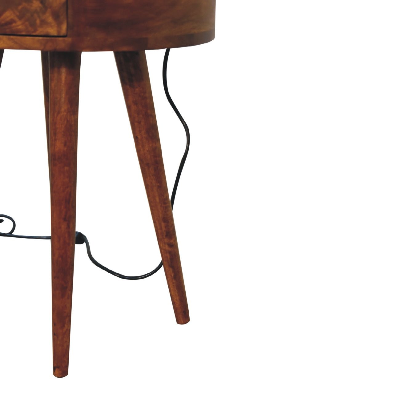 Single Chestnut Rounded Bedside Table with Reading Light - SILVIONIX