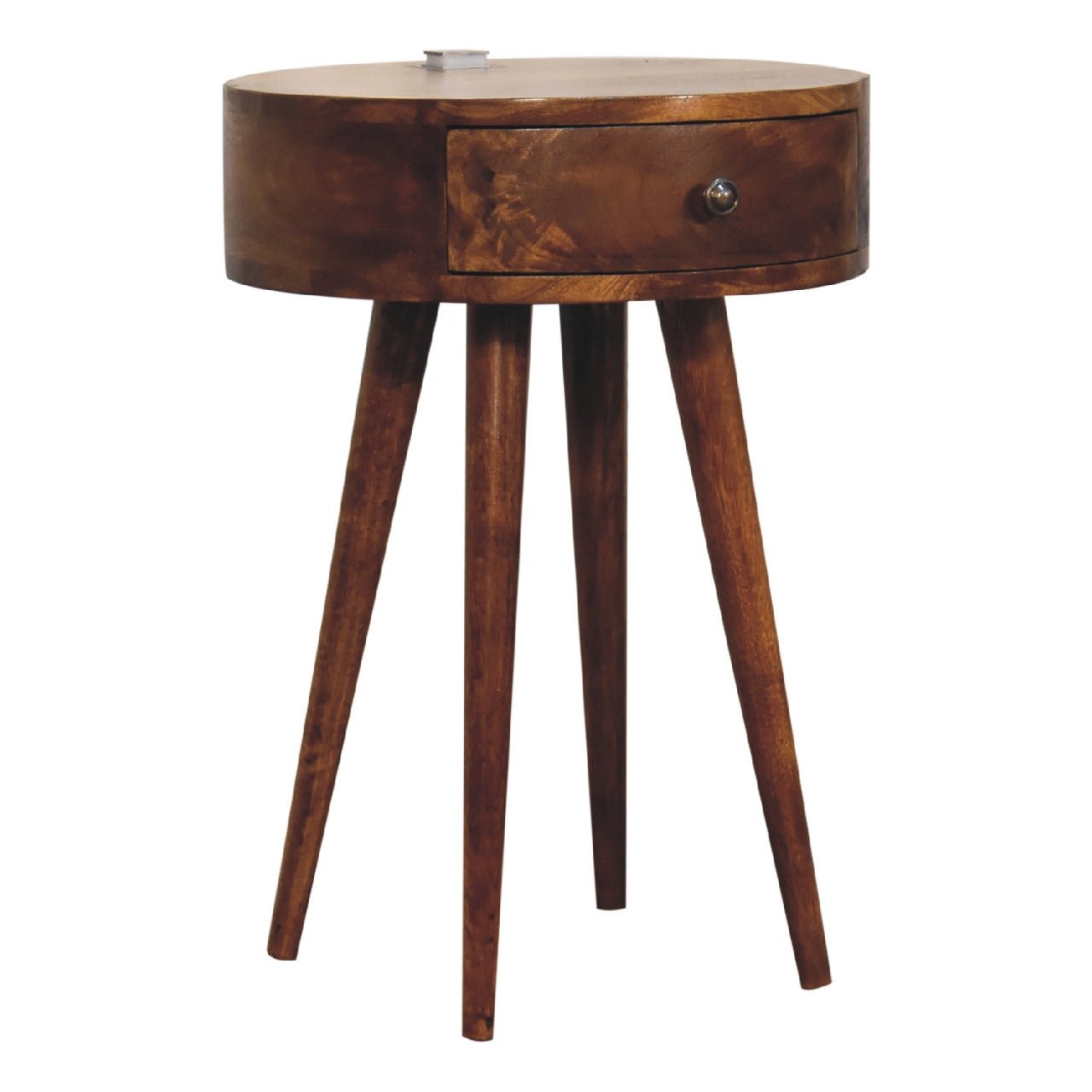 Single Chestnut Rounded Bedside Table with Reading Light - SILVIONIX