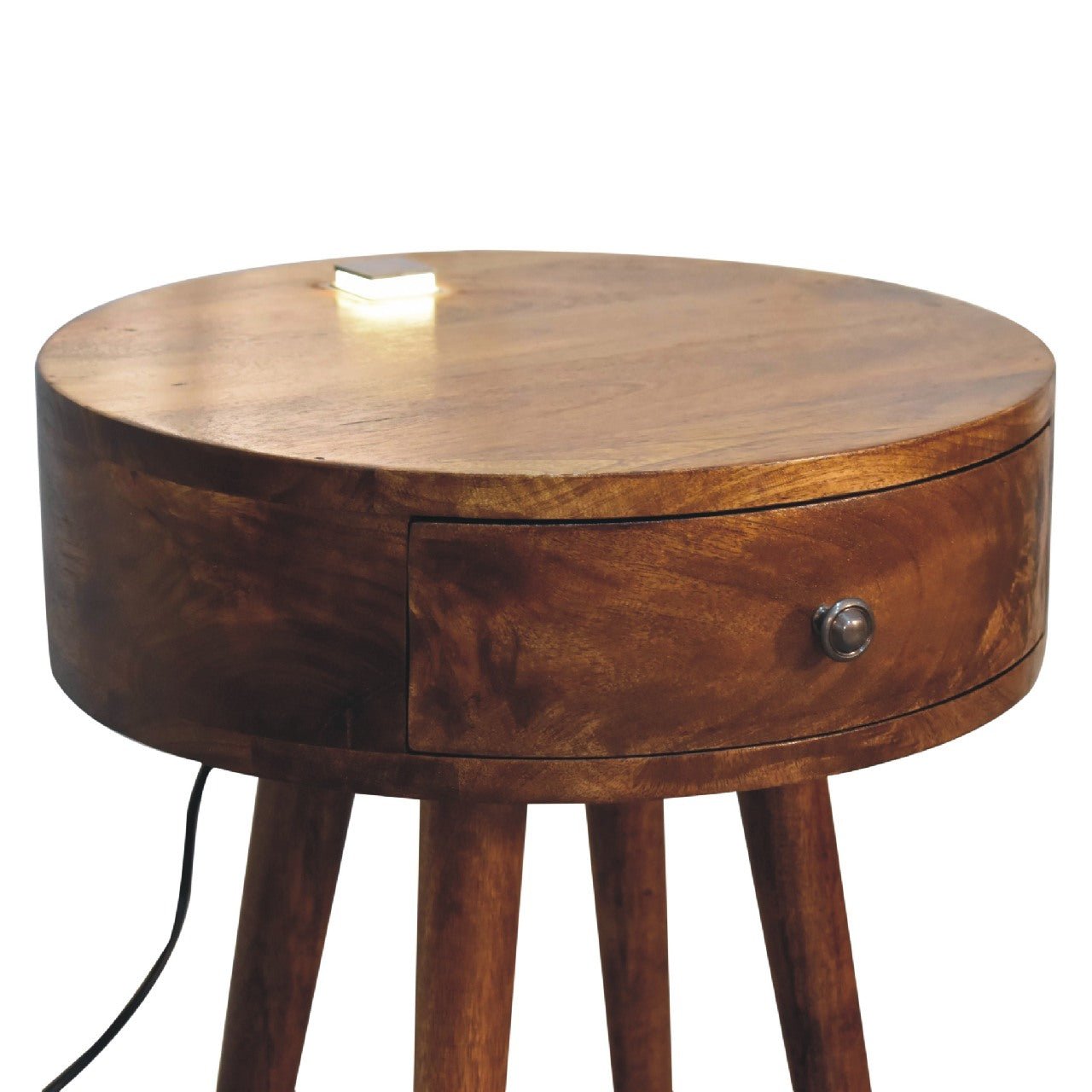 Single Chestnut Rounded Bedside Table with Reading Light - SILVIONIX