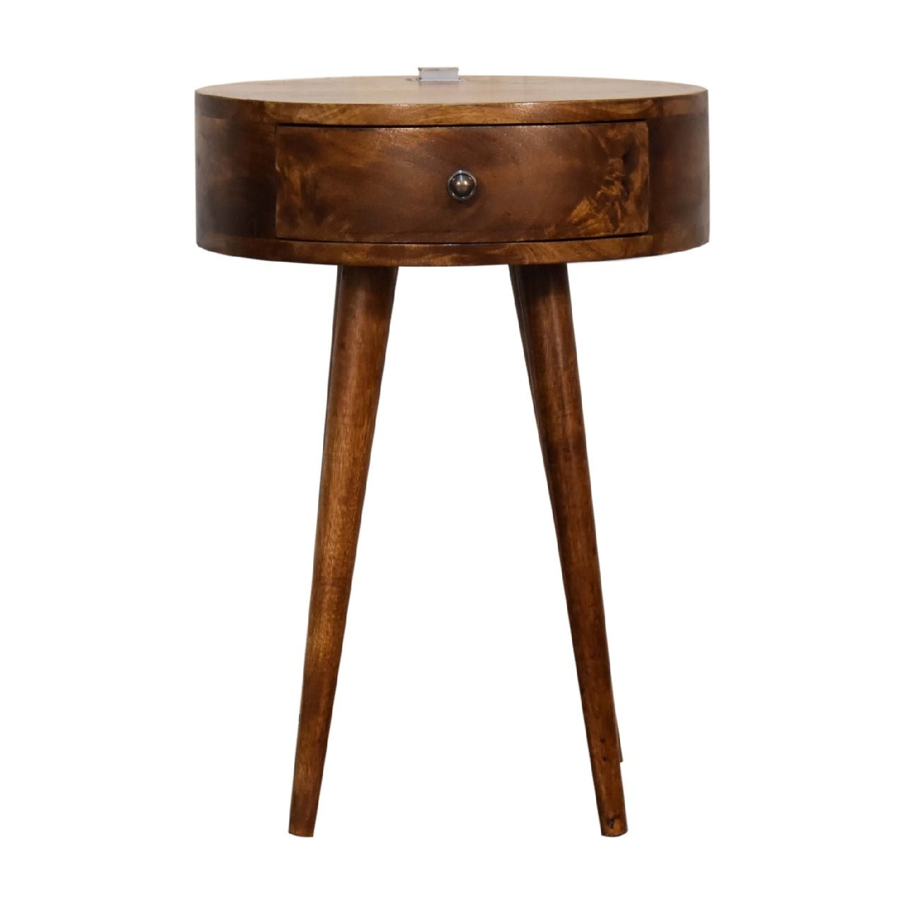 Single Chestnut Rounded Bedside Table with Reading Light - SILVIONIX