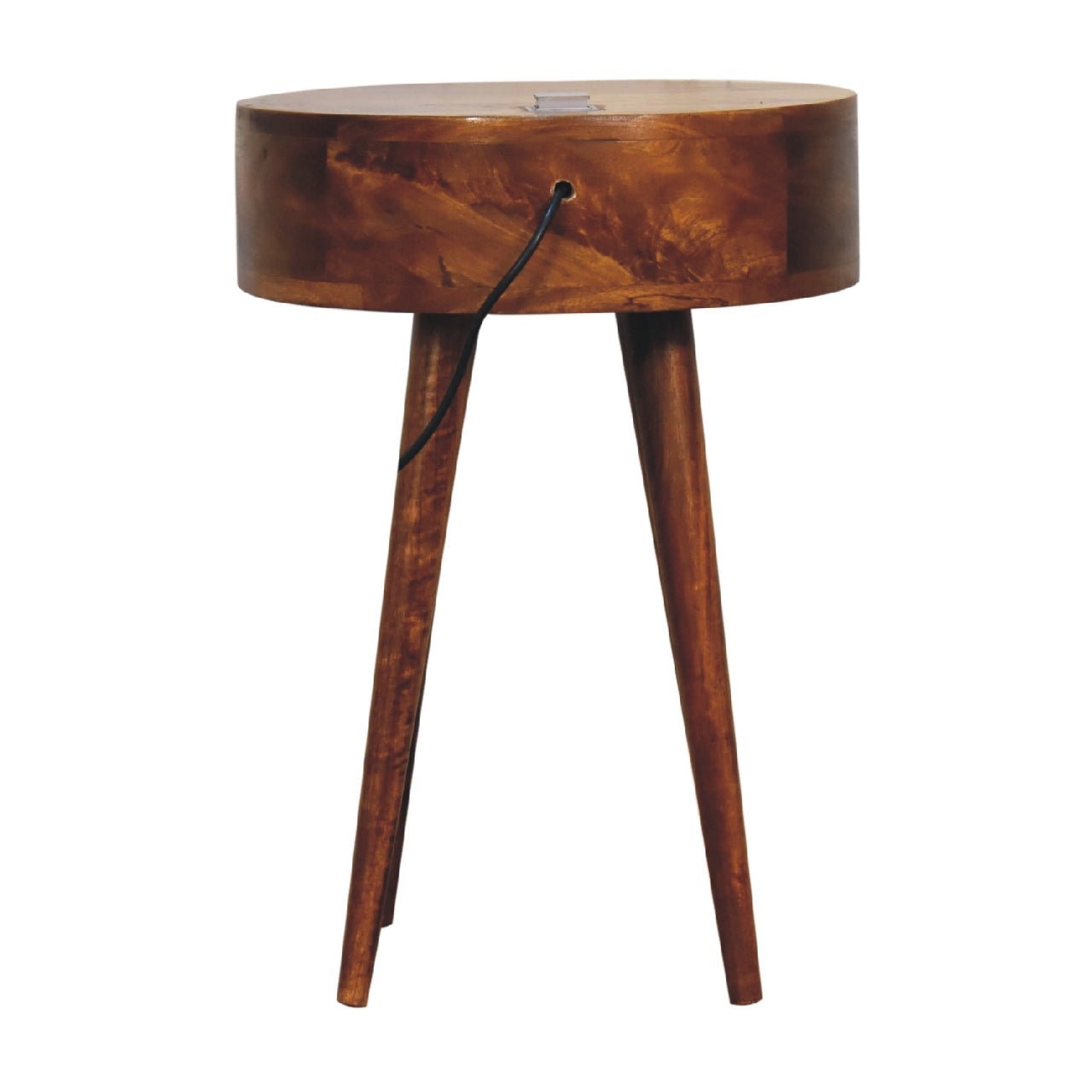 Single Chestnut Rounded Bedside Table with Reading Light - SILVIONIX