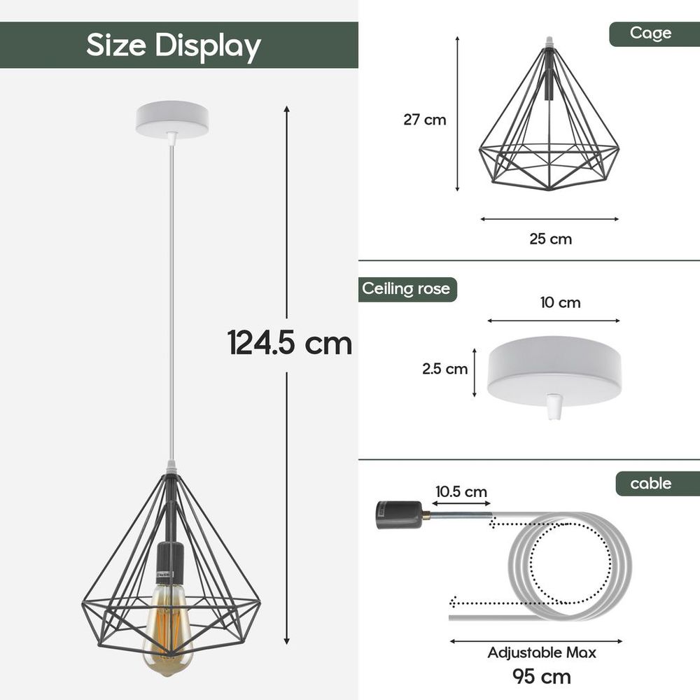 Single Red Vintage Industrial E27 Ceiling Hanging Light Cage Shade Loft Style Metal Ceiling Pendant Lamp - SILVIONIX