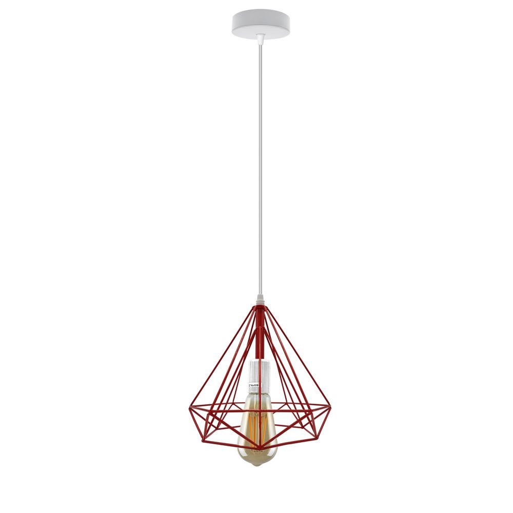 Single Red Vintage Industrial E27 Ceiling Hanging Light Cage Shade Loft Style Metal Ceiling Pendant Lamp - SILVIONIX