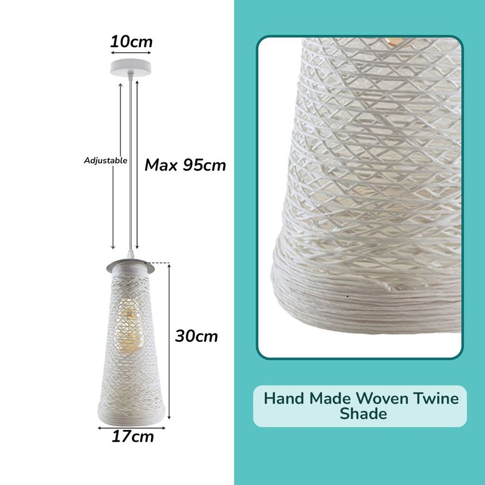 Single Round Base Handmade White Woven Twine Shade Ceiling Pendant Light Shade - SILVIONIX