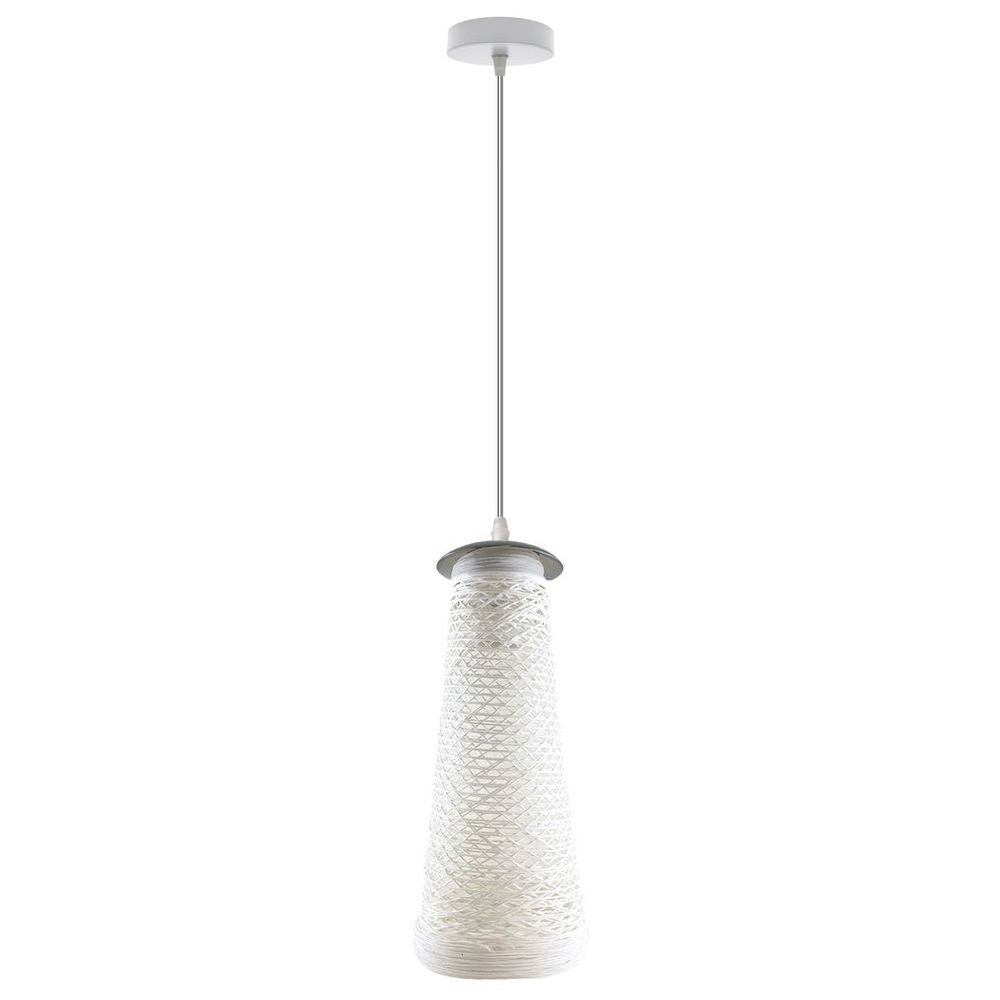 Single Round Base Handmade White Woven Twine Shade Ceiling Pendant Light Shade - SILVIONIX