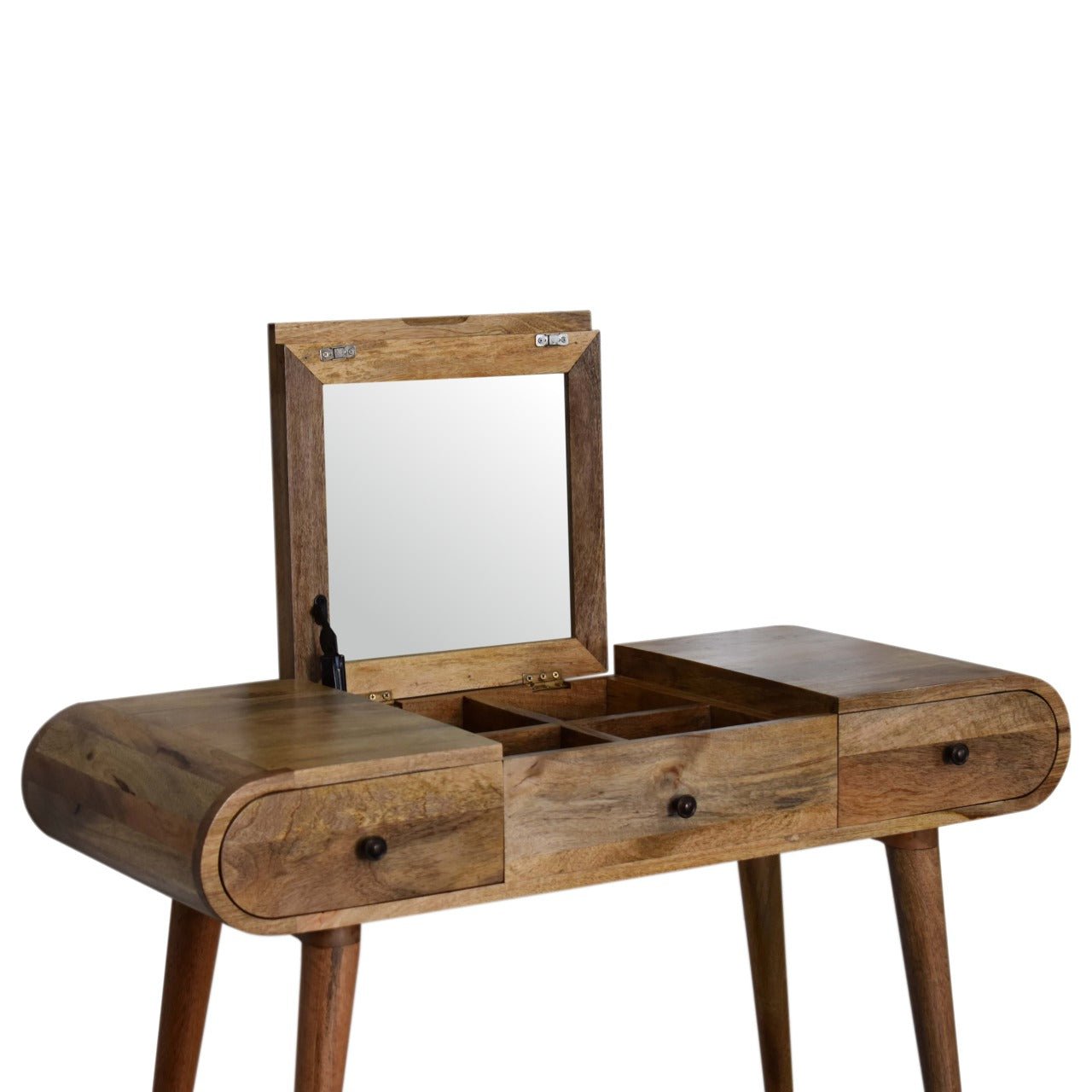 Solid Wood Dressing Table with Foldable Mirror - SILVIONIX