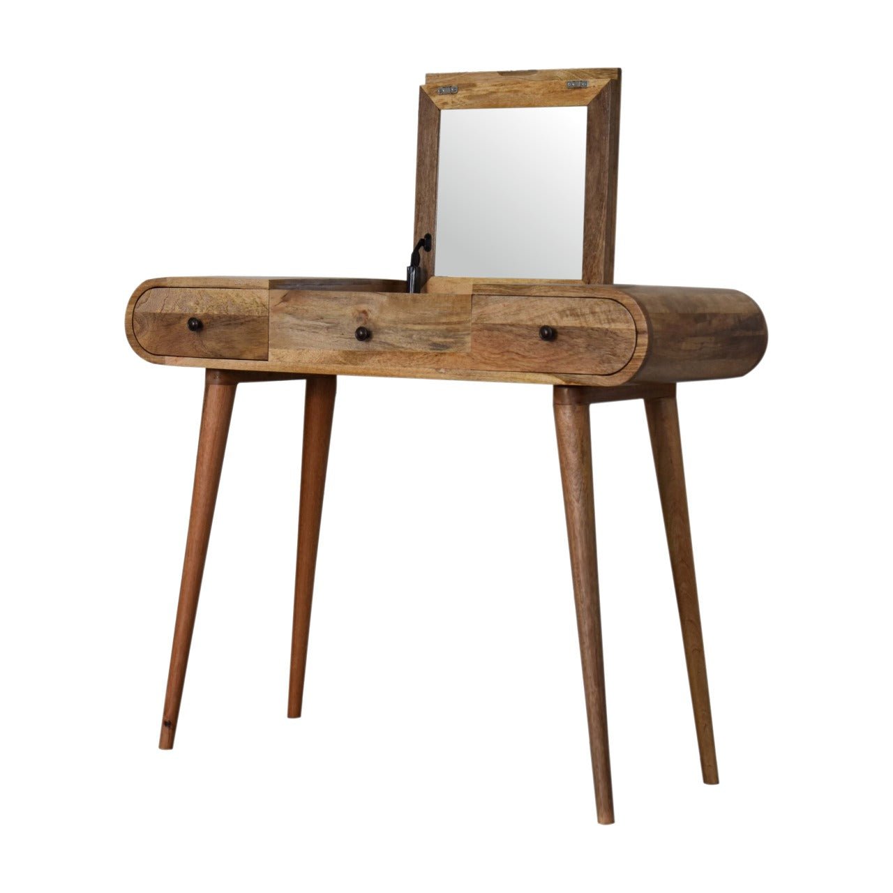 Solid Wood Dressing Table with Foldable Mirror - SILVIONIX