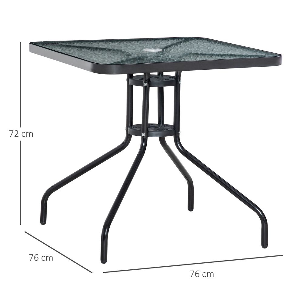 Square Patio Table, Tempered Glass Top Garden Dining Table 76 x 76cm Outsunny - SILVIONIX