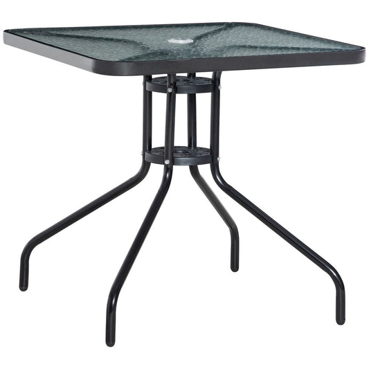 Square Patio Table, Tempered Glass Top Garden Dining Table 76 x 76cm Outsunny - SILVIONIX