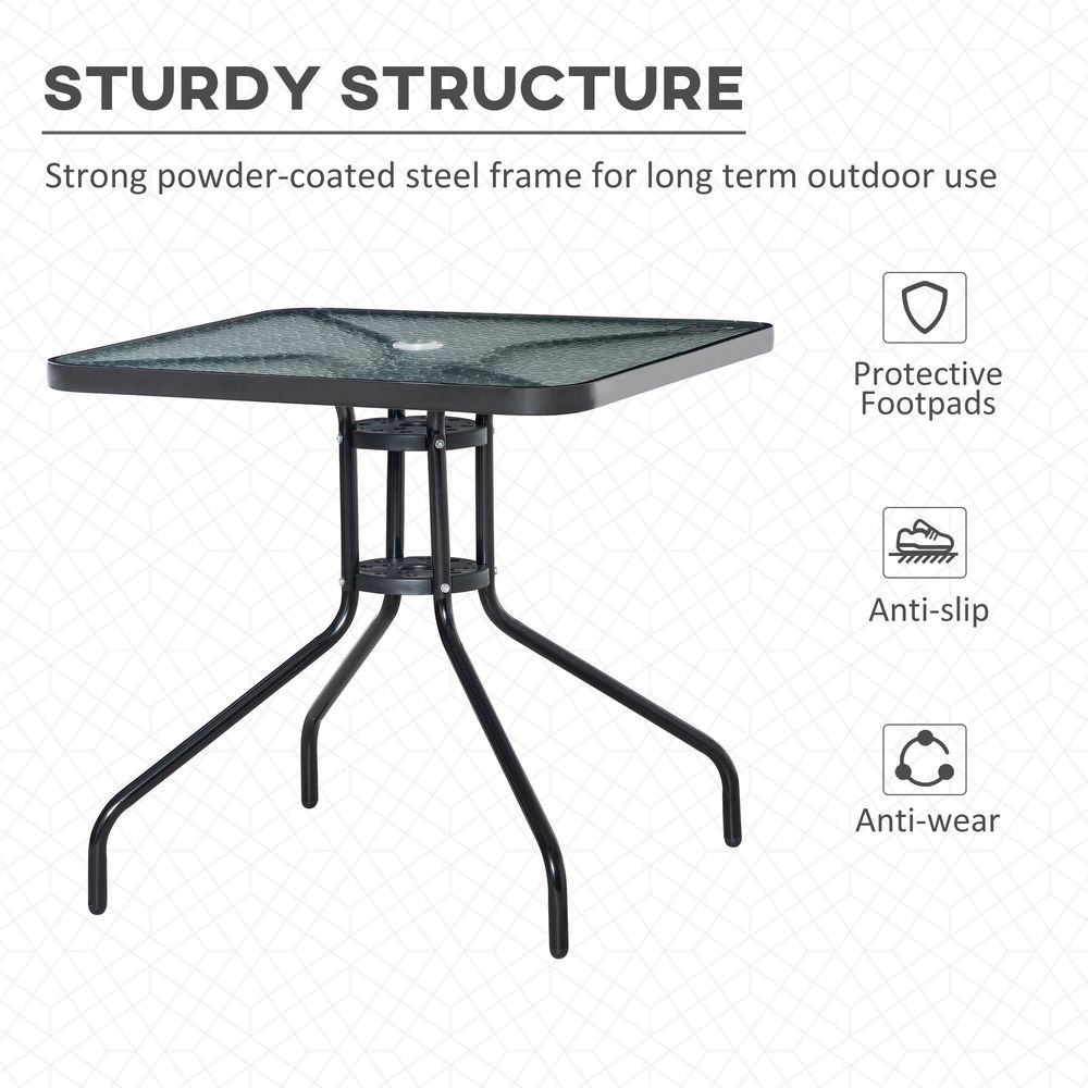 Square Patio Table, Tempered Glass Top Garden Dining Table 76 x 76cm Outsunny - SILVIONIX