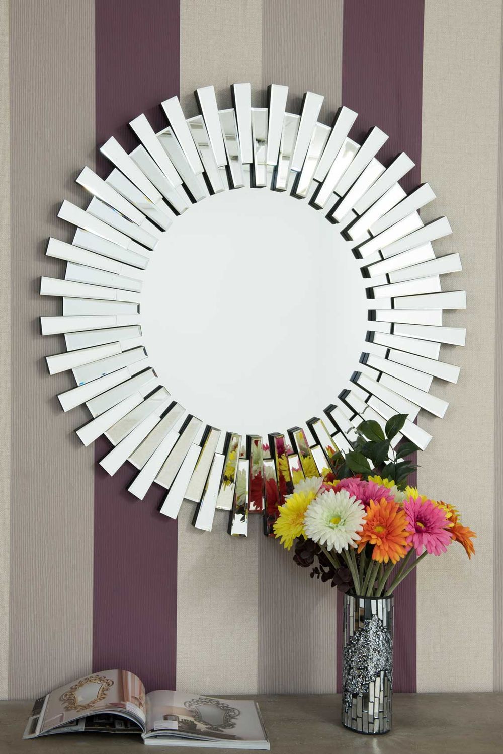 Starburst All Glass Stylised Round Mirror - SILVIONIX