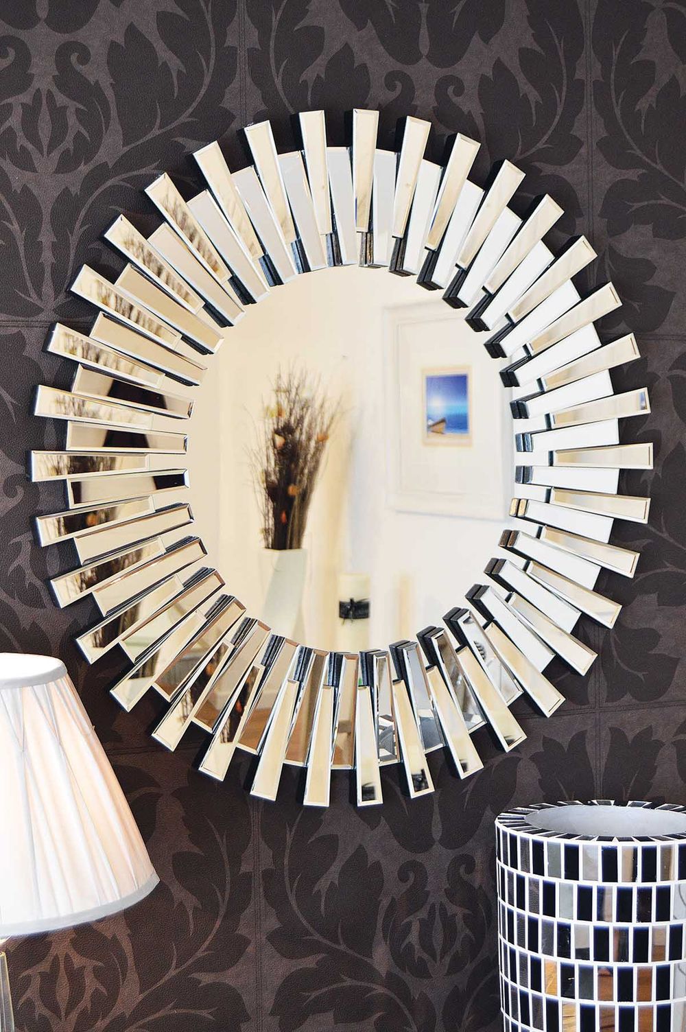 Starburst All Glass Stylised Round Mirror - SILVIONIX