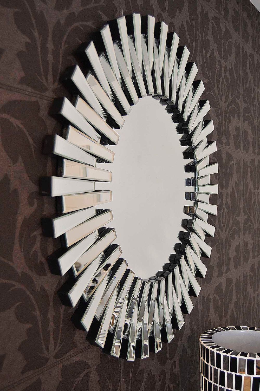 Starburst All Glass Stylised Round Mirror - SILVIONIX