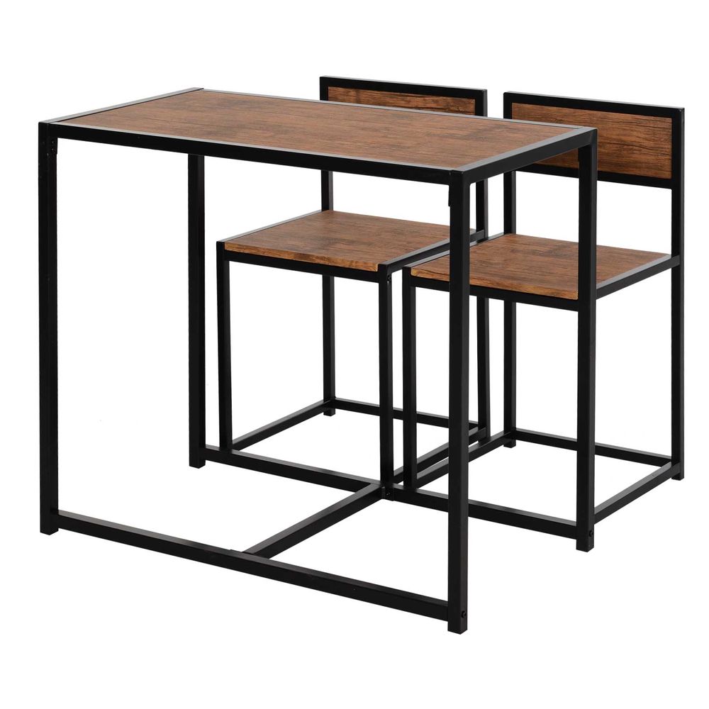 Steel Frame MDF 2 - Seater Bar Stool and Table Set Wood Tone - SILVIONIX