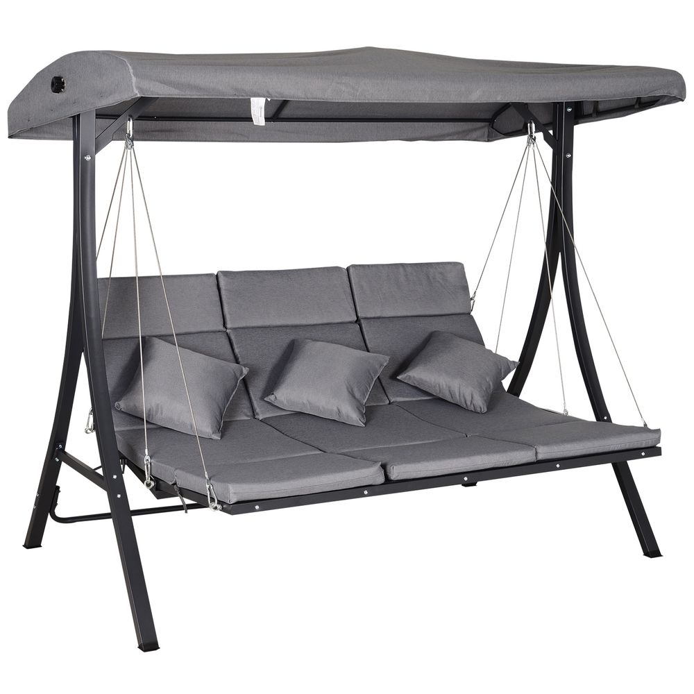 Steel Pipe 3 - Seater Outdoor Garden Recliner Swing Chair Grey - SILVIONIX