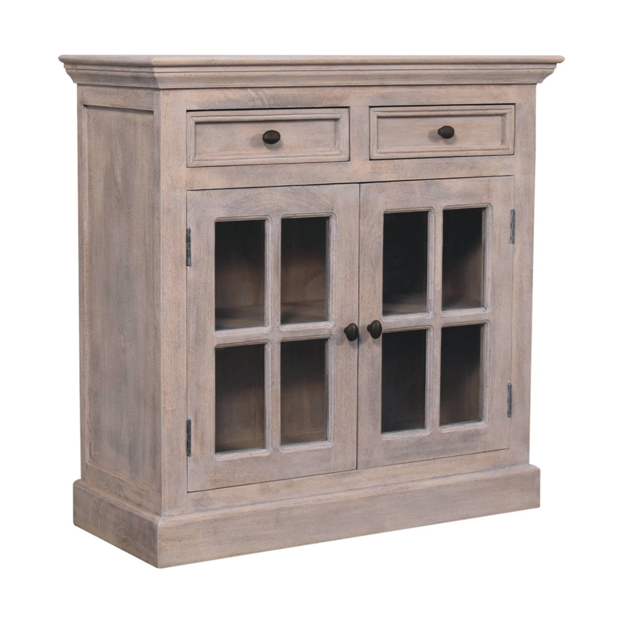 Stone Finish Cabinet with Glazed Doors - SILVIONIX