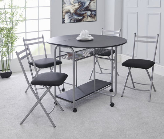 Stowaway 4 seat dining set - black / silver - SILVIONIX