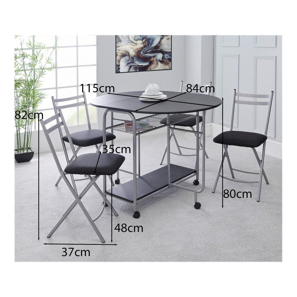 Stowaway 4 seat dining set - black / silver - SILVIONIX