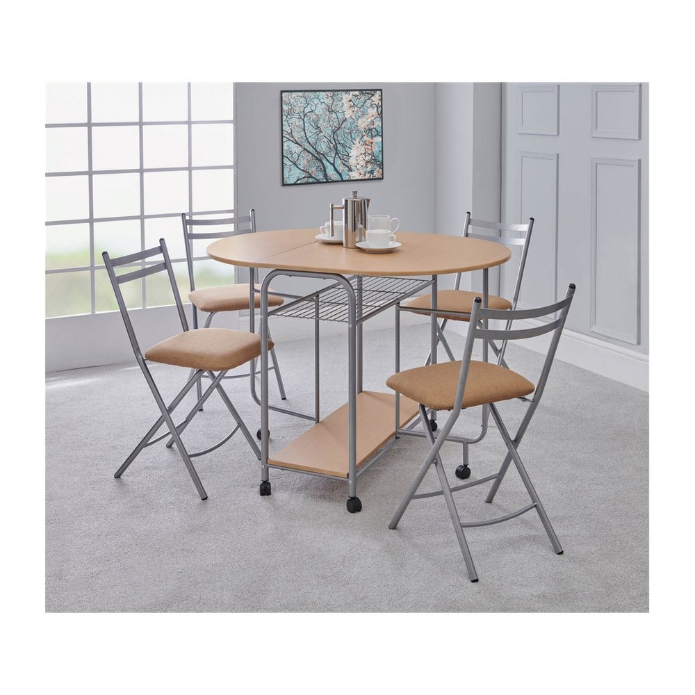 Stowaway 4 seat dining set - Oak / Silver - SILVIONIX