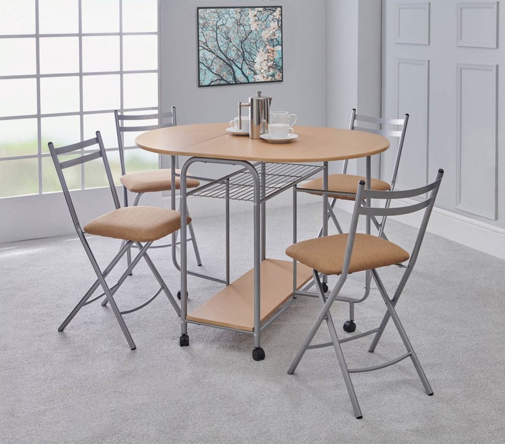 Stowaway 4 seat dining set - Oak / Silver - SILVIONIX