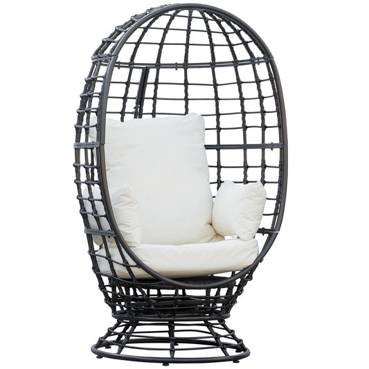 Swivel Egg Chair Rattan Outdoor Chair with Cushion for Patio Black - SILVIONIX