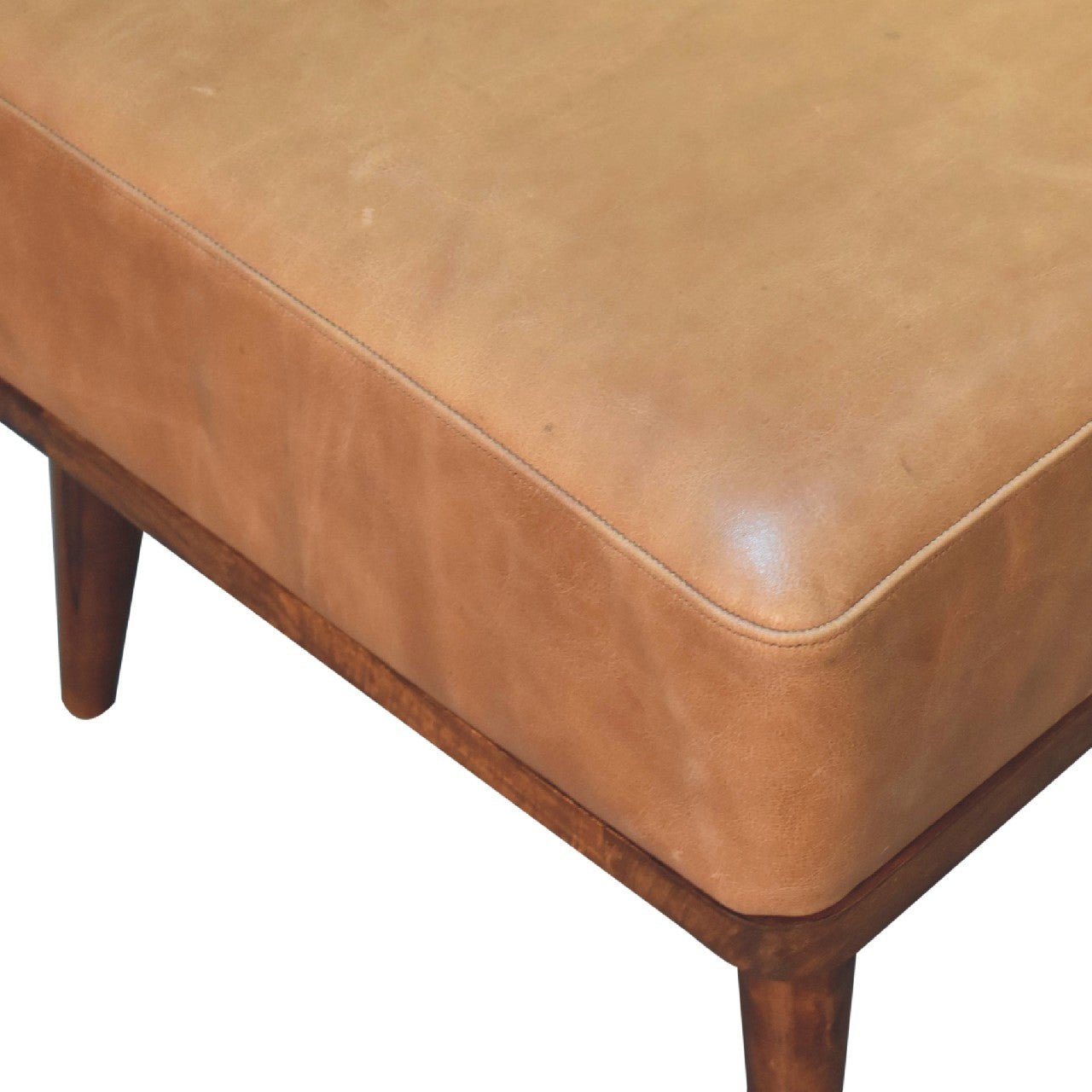 Tan Buffalo Leather Tan Footstool - SILVIONIX