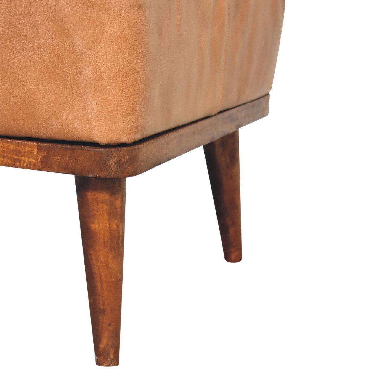 Tan Buffalo Leather Tan Footstool - SILVIONIX