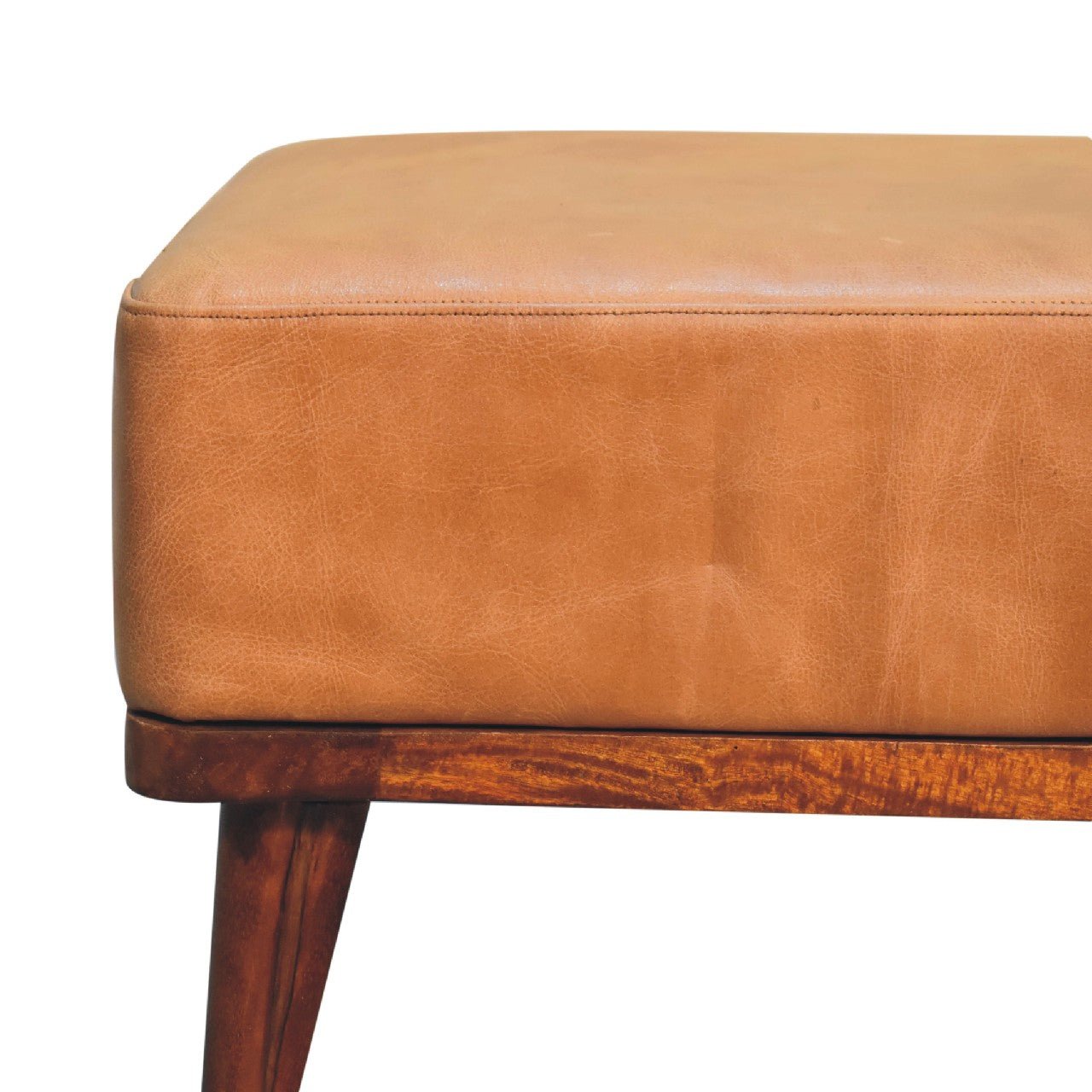 Tan Buffalo Leather Tan Footstool - SILVIONIX