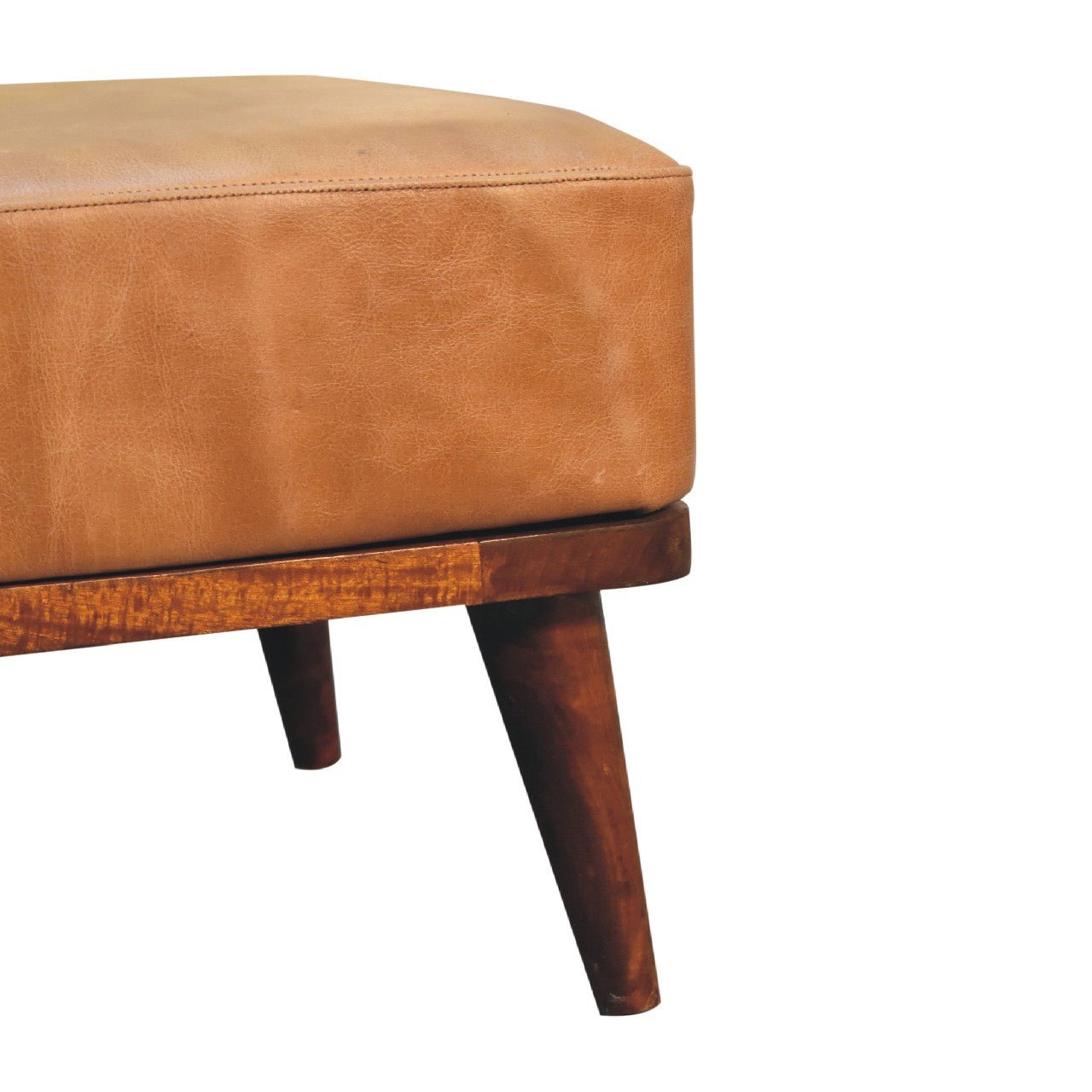 Tan Buffalo Leather Tan Footstool - SILVIONIX