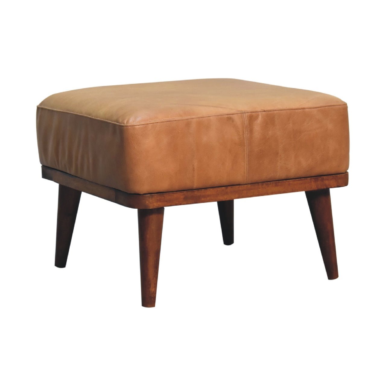 Tan Buffalo Leather Tan Footstool - SILVIONIX